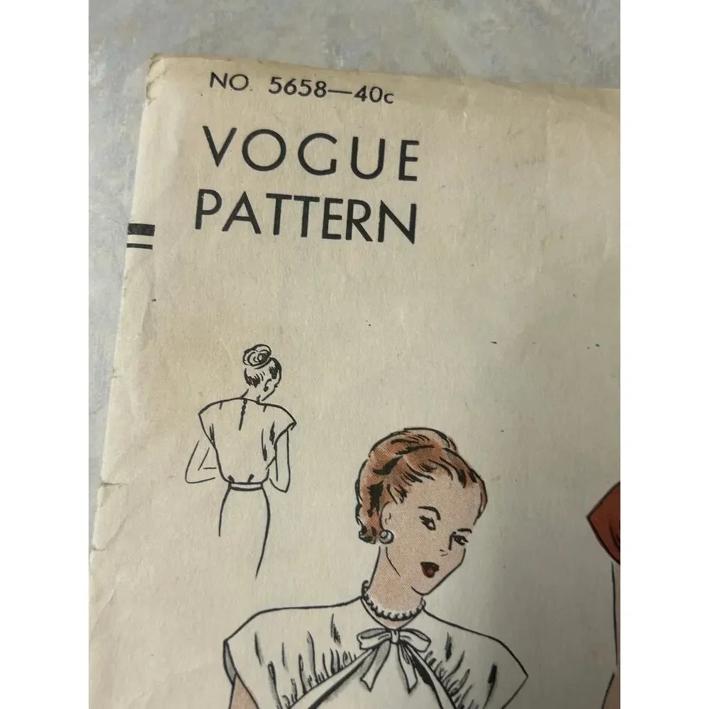 Vintage 1940's Vogue Pattern #5658 Women's‎ Blouse Size 14